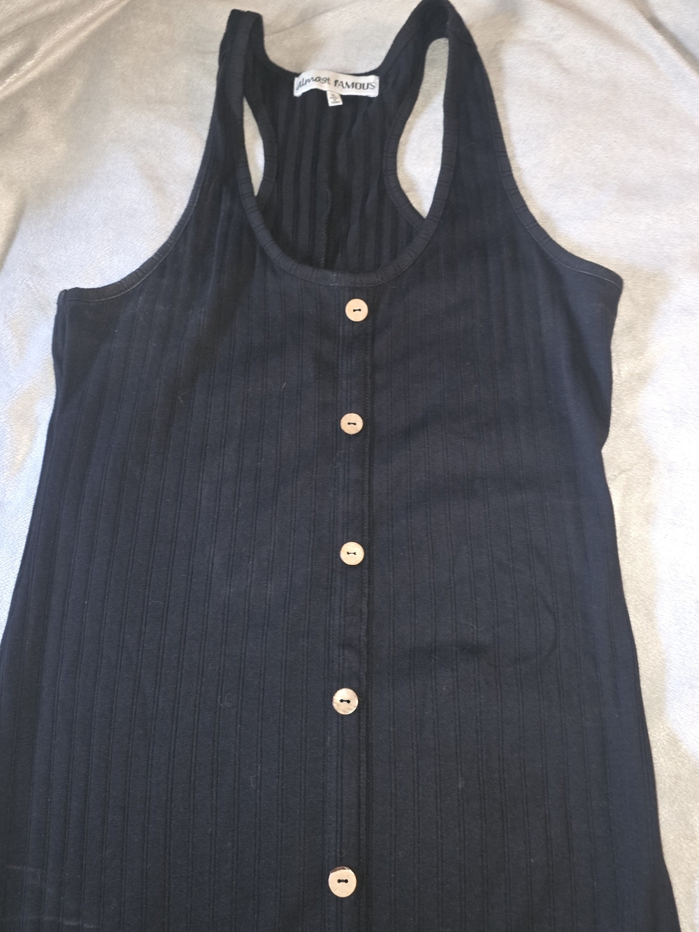 Almost Famous Black Ribbed Button-Front Tank Dress - Picture 2 of 3